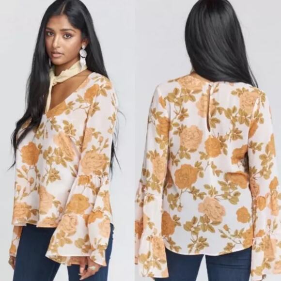 Show Me Your Mumu Nicolette Rose Floral Print Flared Ruffle Sleeve Top Size S - Picture 1 of 12